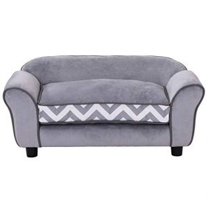 Pawhut Canapé Chien Chat sur Pied Style Graphique Contemporain Coussin Amovible Lavable Grand Confort 74L x 41l x 33H cm Gris Blanc