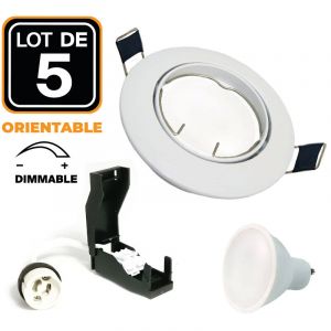 Image de Europalamp 5 Spot encastrable orientable BLANC avec GU10 LED de 6W Dimmable Blanc Chaud 3000K - Blanc Chaud 3000K