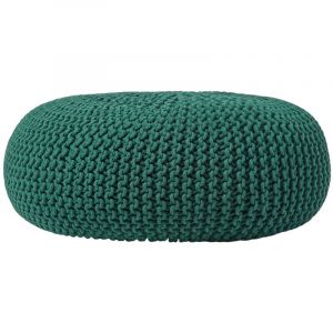 Grand Pouf rond tress&eacute; en tricot - Vert anglais - Vert Anglais - Homescapes