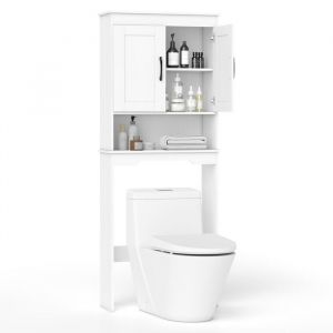 COSTWAY Meuble WC au-Dessus des Toilettes avec 2 Portes, &Eacute;tag&egrave;re R&eacute;glable, Compartiments Ouvert pour Toilettes, Buanderie, Blanc