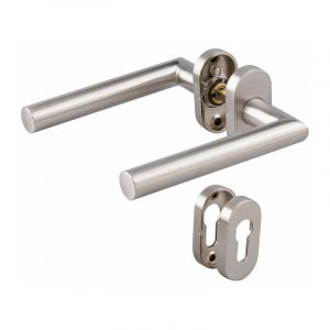 Normbau france Poign&eacute;e de porte sur rosace inox mat - Cl&eacute; i - Ovale est.zg 21