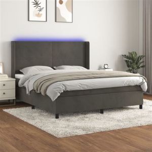 VidaXL Sommier à Lattes de Lit avec Matelas et LED, Lit Rembourré, Lit Double, Lit Adulte de Chambre à Coucher Intérieur, Moderne, Gris Foncé 160x200 cm