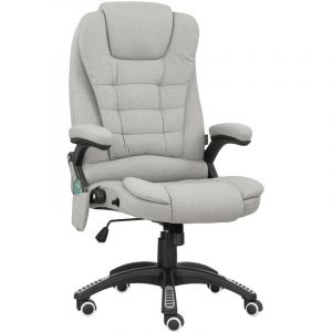 Fauteuil de bureau direction massant chauffant hauteur réglable dossier inclinable toile de lin gris clair