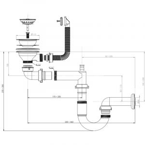 Vidage 1 bac CUIPD661-A pour évier inox NINO 1 bac 100 cm - Siphon gain de place