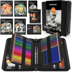 Kit de Dessin Professionnel - Shuttle Art - 124 PCS - Crayons de Couleur - Aquarelles - Graphite