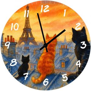 Horloge ronde en verre Chats sur les toits de Paris