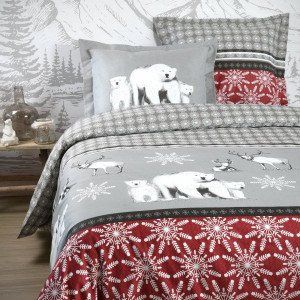 Home maison Housse de couette et deux taies coton (240 cm) Aigueblanche Rouge