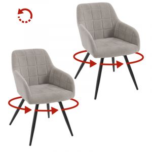 Woltu - Lot de 2 Chaises Pivotante Salle &agrave; Manger Fauteuil Salle &agrave; Manger en Velours, Pieds en M&eacute;tal, Gris Clair