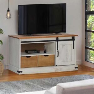 VidaXL Meuble tv halden avec porte coulissante blanc 110x40x60 cm