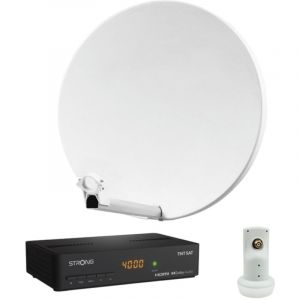 Hdsat Pack parabole satellite fibre composite blanche 60cm lnb single d&eacute;codeur satelli