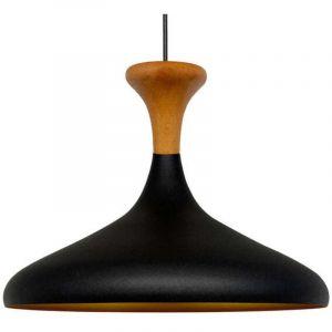 Bamyum - Lampe Suspendue Simple en Tête de Lit en Bois Noir – Lustre Vintage E27 Ø35 cm pour Salon, Chambre ou Salle à Manger