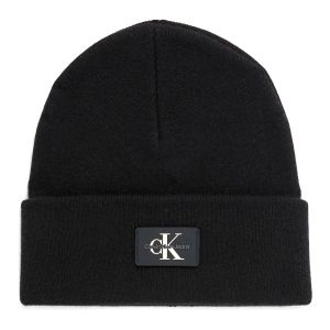 Image de Calvin Klein MONOLOGO Patch Non-Rib Beanie K50K511743 Bonnet en Tricot, Bla, OS Homme