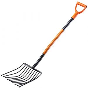 Fourche à Pommes de Terre dotée d'une Tête en Acier Trempé au Carbone et des Dents Arrondies, Outil de Jardin avec Manche Long (10 Dents) - Kadax