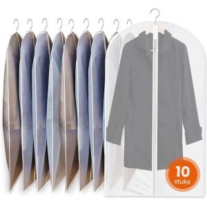 Goliving Housses de vêtements - 10 pièces - Housse de vêtements - Sac à vêtements avec fermeture éclair - Sac de rangement pour vêtements - 60 x 140 cm - Transparent