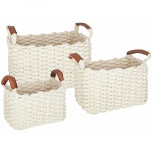 Atmosphera Lot de 3 paniers tricots rectangles Blanc