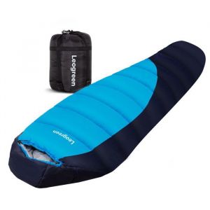 Leogreen Sac de Couchage -15~5 degrés centigrades pour 3-4 Saisons 300GSM 1800g Ultraléger Sac Couchage Momie pour Adultes Bleu