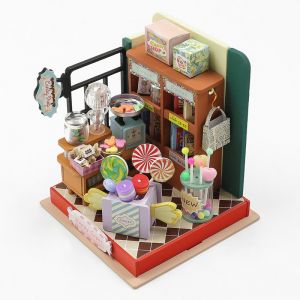 Dam Magasin de bonbons az&uacute;car feliz. Maquette 3d r&eacute;aliste.