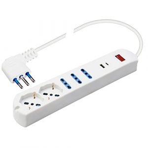 Poly Pool PP2535 Prise 5 : 5 Prises 10/16 A + 2 USB (A+C) fiche 10 A Blanche