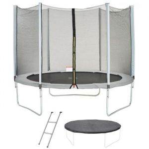 Image de Trampoline MAXI ECO Ø 300 cm Gris - Filet, Echelle, Couverture de Protection - Pack Trampoline MAXI ECO Gris Ø 300cm + échelle et bâche de protection - Garçon et Fille - A partir de 4 ans