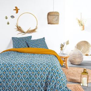 Today Parure de couette 220x240 cm - 100% Coton - Bleu Bohème - KERALA