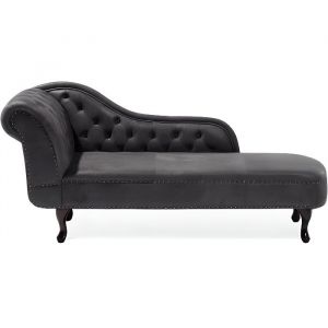 Image de Beliani Chaise longue Chesterfield grise en daim NIMES