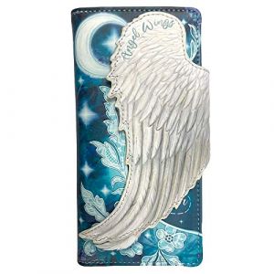 Nemesis Now Angel Wings Porte-Monnaie avec Plumes Blanches en Relief, Bleu, 18,5 cm