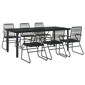 VidaXL Ensemble à dîner de jardin 7 pcs Noir Rotin PVC