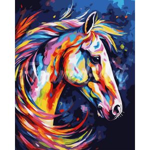 Figured'Art Peinture par Num&eacute;ro Adulte avec Cadre Cheval Color&eacute; Abstrait - Activit&eacute; Manuelle Kit de Loisir Cr&eacute;atif DIY Num&eacute;ro d'Art Complet Animaux - 40x50cm toile tendue sur ch&acirc;ssis