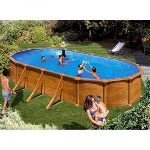 Gre Piscine acier aspect bois Mauritius ovale 7,44 x 3,99 x 1,32 m