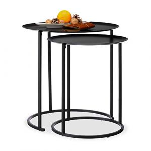 Relaxdays Table basse d'appoint gigogne lot de 2, Tables de nuit ronde, Tables de chevet, H x D : 50 x 50 cm, anthracite
