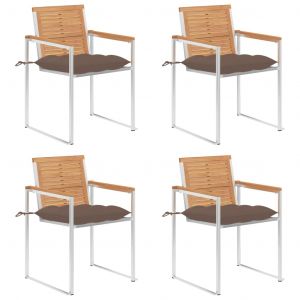 VidaXL Chaises de jardin 4 pcs avec coussins Bois de teck massif Taupe