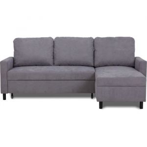 Canap&eacute; d'angle convertible - 4 places - AYA - Tissu Gris - Coffre - 212 x 144 x 87 cm