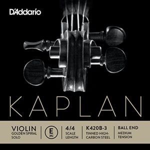 D'Addario Bowed Corde seule (Mi) pour violon Kaplan Golden Spiral Solo, manche 4/4, tension Medium