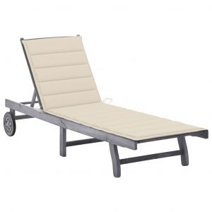 VidaXL Chaise longue de jardin avec coussin Gris Bois d'acacia solide Cr&egrave;me