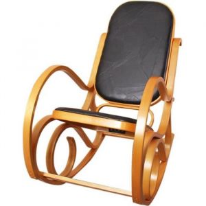 Rocking chair, fauteuil à bascule M41, imitation bois de c ne ise en cuir Patchwork, noir