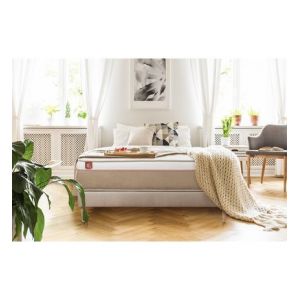 Ensemble sommier matelas LE SOYEUX 90x190cm Ressorts ensac s + Mémoire de forme BioVisco Ep 24cm + sommier Beige