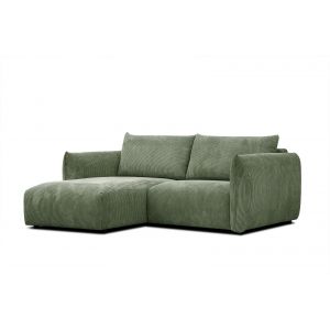 Canapé d'angle gauche 3 places tissu vert