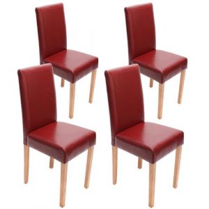 Mendler Lot de 4 chaises de s&eacute;jour Littau, cuir reconstitu&eacute;, rouge, pieds clairs