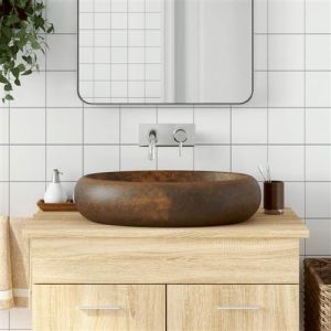 VidaXL Vasque à poser marron ovale 59x40x15 cm céramique