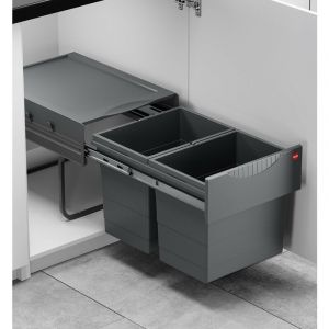 Hailo Poubelle de cuisine tri sélectif 2 bacs encastrable 40L (18+18) Raumspar Tandem Coloris - Gris Anthracite