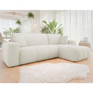 Nicole - canap&eacute; d'angle r&eacute;versible 4 places convertible avec coffre en tissu - beige