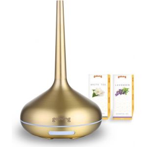 Goliving Diffuseur d'arômes - Humidificateur - Aromathérapie - 2 huiles essentielles incluses - 10 couleurs LED - Diffuseur de parfum - Or