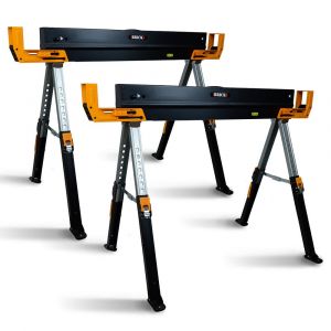 Brick Lot de 2 tréteaux d'atelier métalliques pliables et téléscopiques - Charge max 1180kg