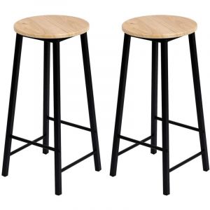 Lot de 2 tabourets de bar DARYL coloris ch&ecirc;ne et noir avec structure en m&eacute;tal
