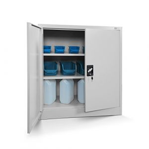 Jan Nowak Armoire de Bureau C001B Metallique rev&ecirc;tement en Poudre Portes battantes verrouillable 92,5 cm x 90 cm x 40 cm (Gris)