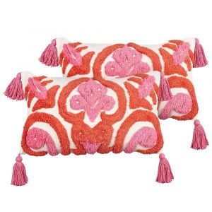 Beliani Lot de 2 coussins décoratifs FRAKSINUS Coton 30 x 50 cm Rose Motif géométrique