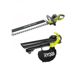 Ryobi Pack Taille-haies électrique 600W RHT6160RS - Souffleur aspiro-broyeur électrique 3000W 3en1 RBV3000CESV