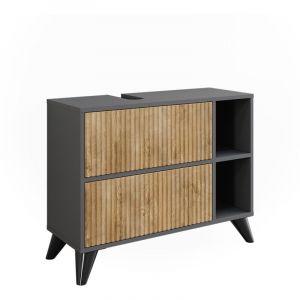 Meuble sous vasque simple Leano, Anthracite/Ch&ecirc;ne de montagne, 80x62cm avec 2 tiroirs, Vicco