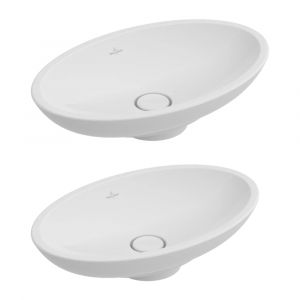 Image de Villeroy & Boch IDEAL STANDARD Lot de deux vasques ovales à poser 58,50X38 avec trop plein Loop & Friends - Blanc CeramicPlus