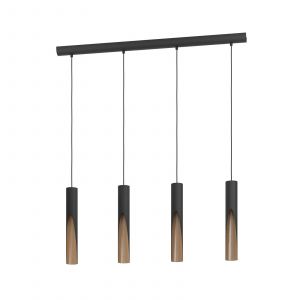 Eglo Suspension LED Barbotto en noir/chêne, à 4 lampes